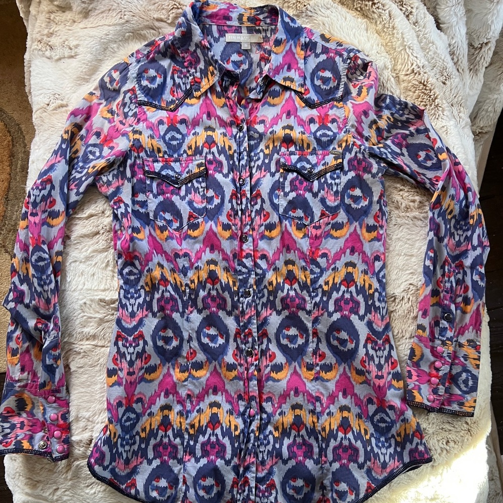 Tin Haul Ikat Western Pearl Snap Fitted Shirt- Excellent Used Condition